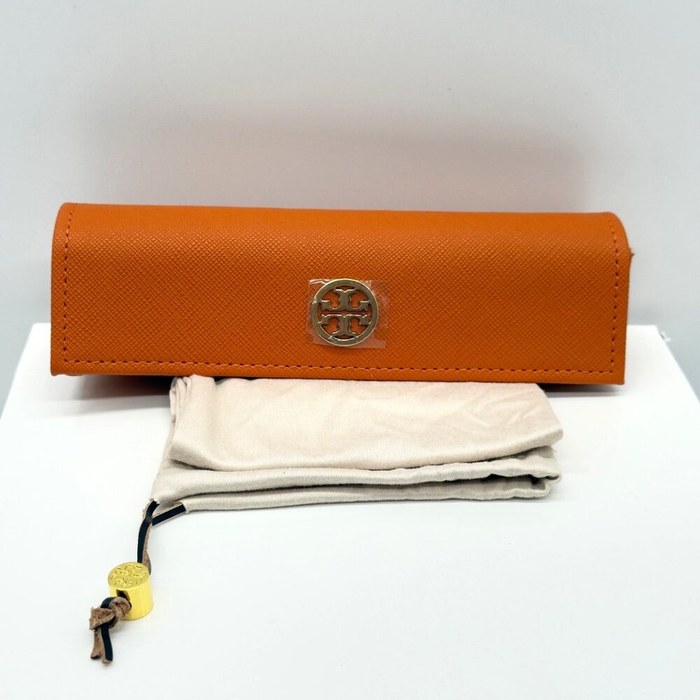 New Tory Burch Orange Small Eyeglasses Case with Cloth Pouch